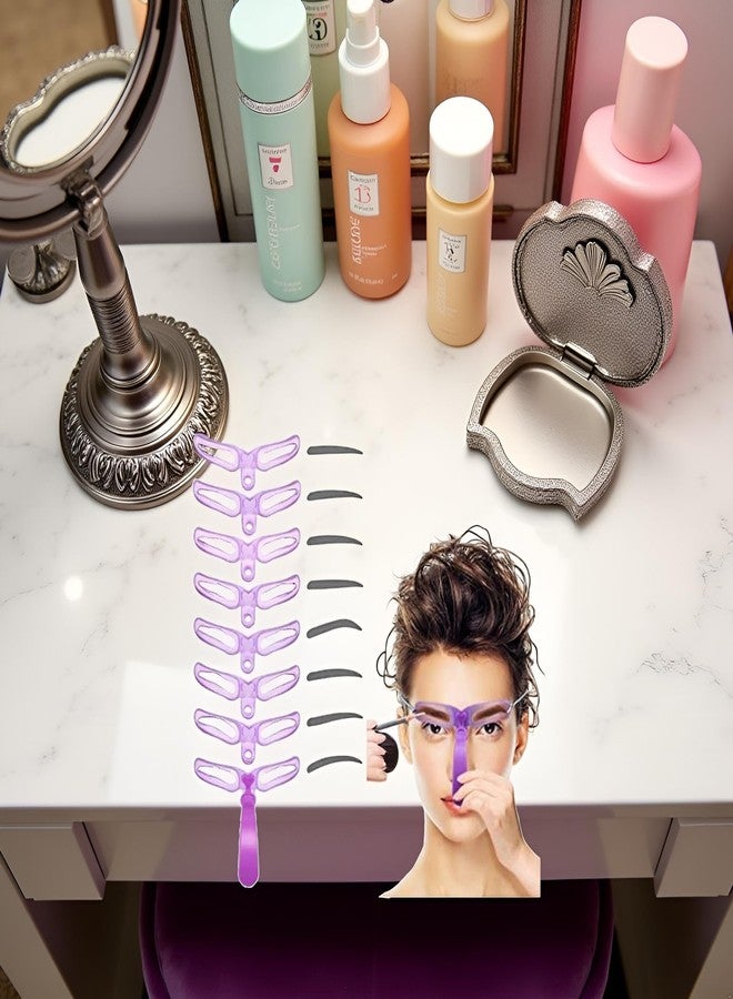 Sluswallow 1Pc Pouple Eyebrow Shaping Kit,Eyebrow Template，8 Styles Reusable Eyebrow Stencil with Handle and Strap, Washable, Eyebrow Color, Eyes - Image 3